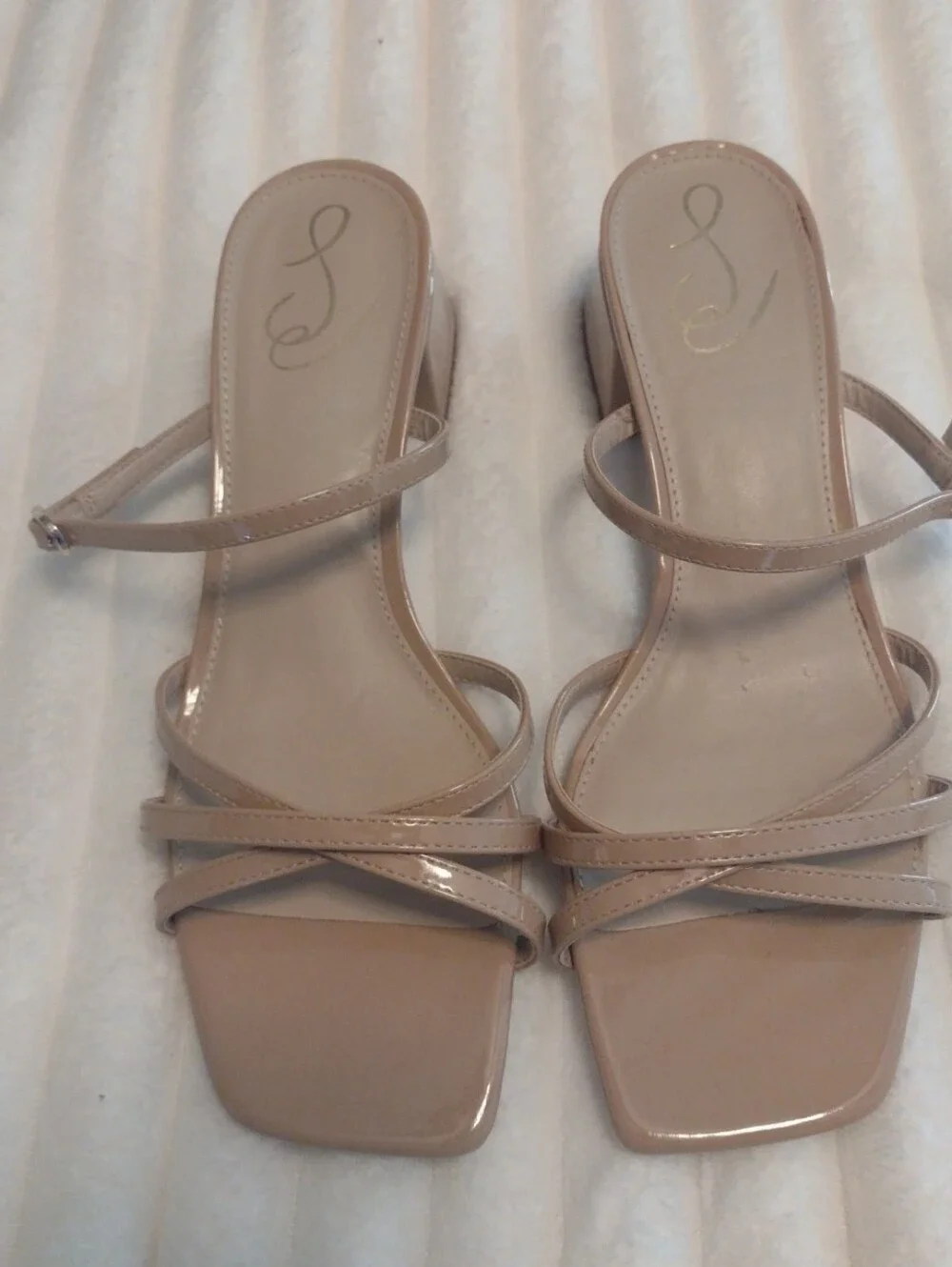New Sam Edelman Womens 10.5M Rachelle Dress Sandals Nude Beige Block Heel Buckle
